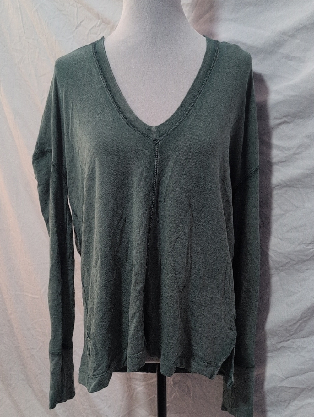 Free People Olive Green Relaxed V-Neck Pullover